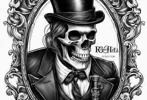 skeleton wearing a top hat holding a bible tattoo idea