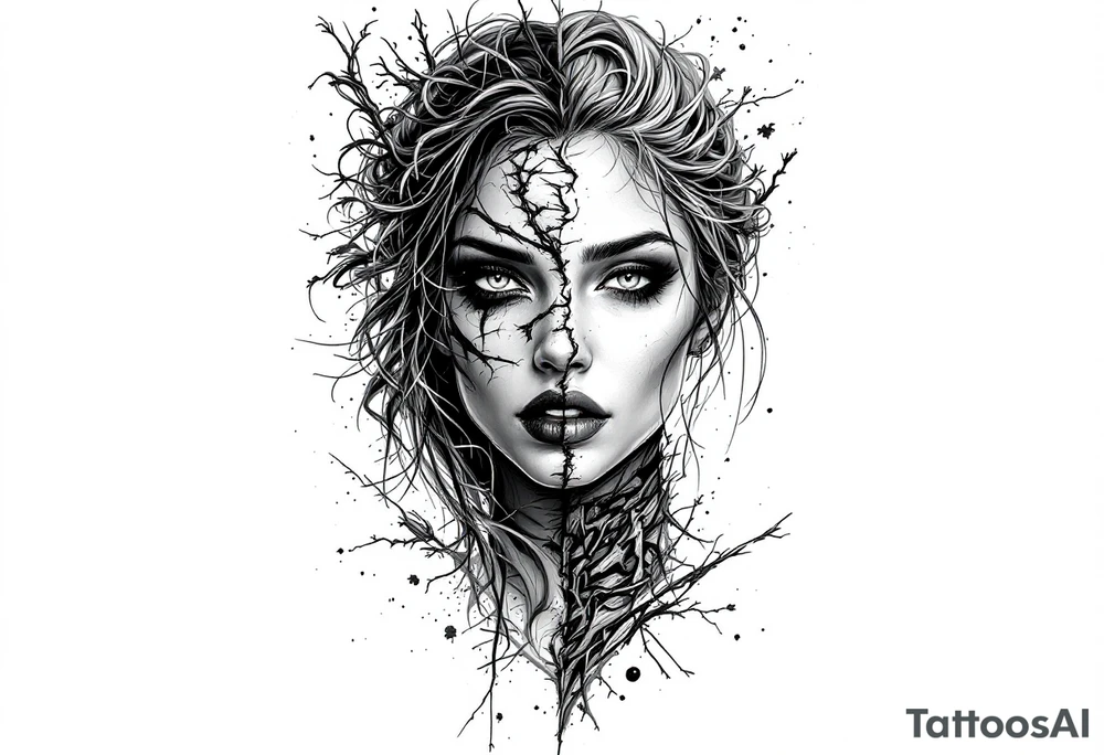 Half pure half corrupted female portrait tattoo tattoo idea