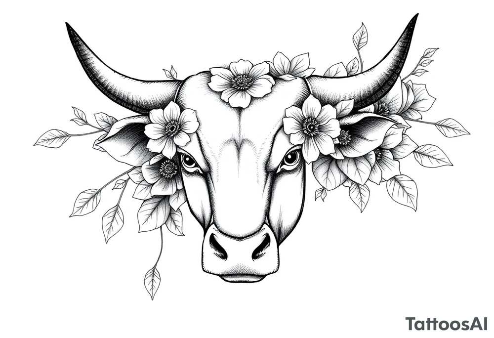 Bull with flowers tattoo idea