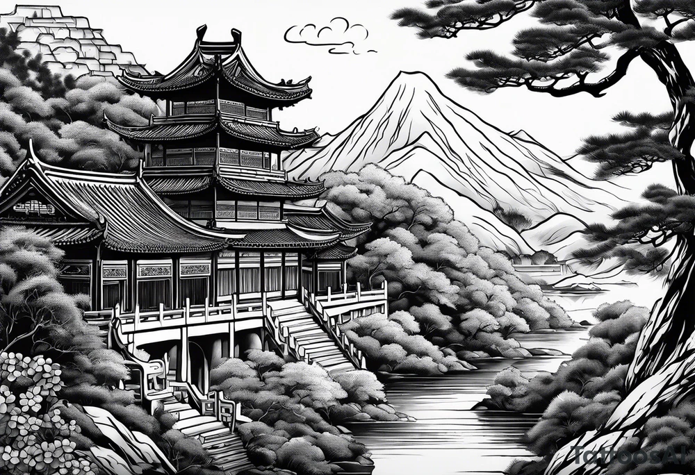 Chinese wall, realistic,chinese art, surroundings wall tattoo idea
