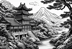 Chinese wall, realistic,chinese art, surroundings wall tattoo idea
