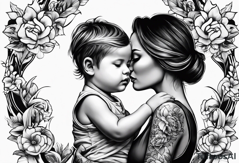 Mom with son and daughter tattoo idea