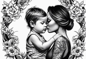 Mom with son and daughter tattoo idea