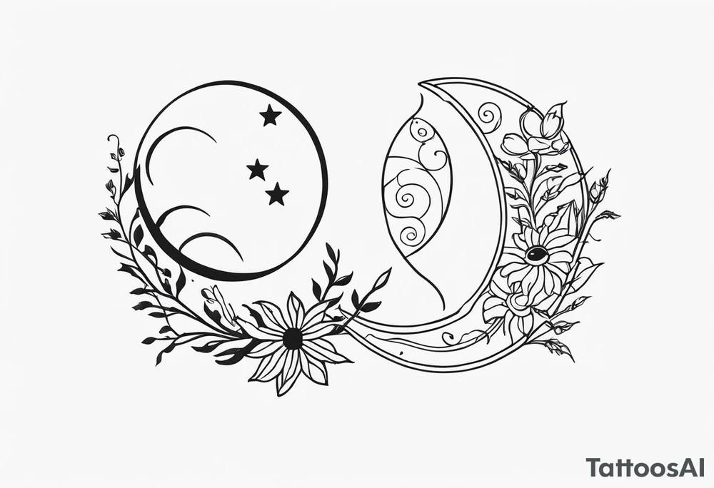 Matching friend tattoos, moon and sun, floral, vines, very small and minimal tattoo idea