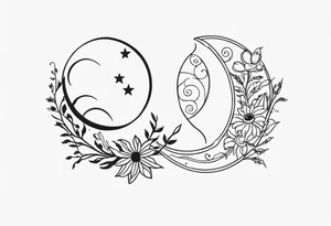 Matching friend tattoos, moon and sun, floral, vines, very small and minimal tattoo idea