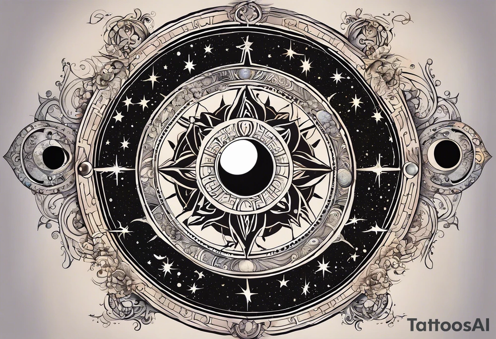 Astrology, Cancer, Natal Chart, symbolic, vision, yin yang, the moon, the sun, Uranus, Pluto, spiritual third eye, mystical armband tattoo idea