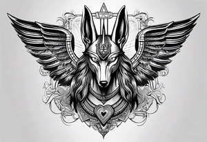 Egyptian style anubis god weighing the feather and the heart tattoo idea