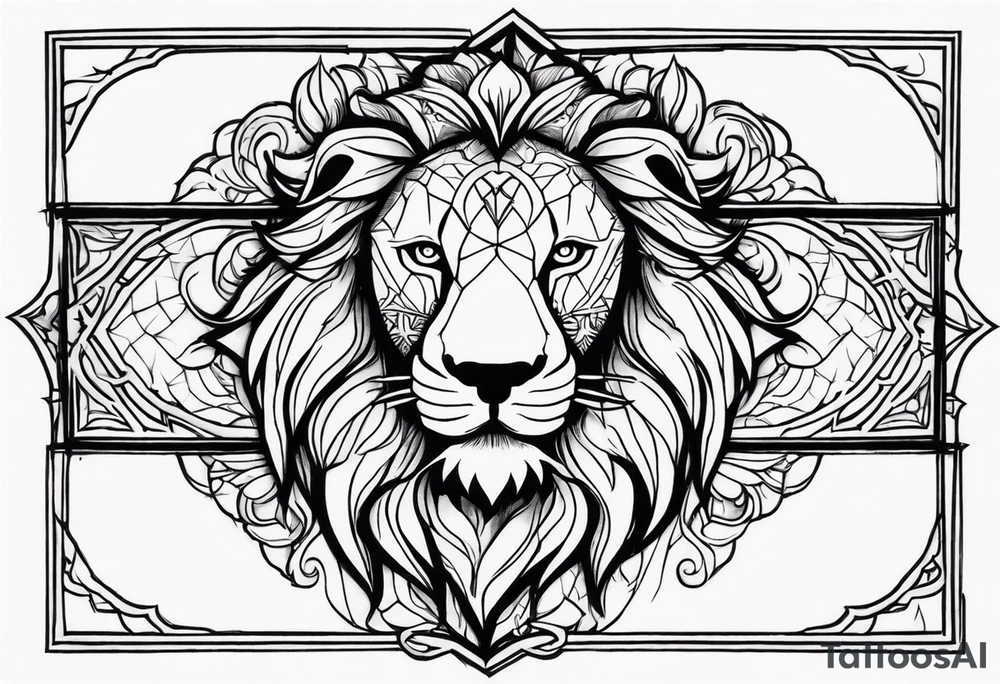 Cross with lion face on one side tattoo idea