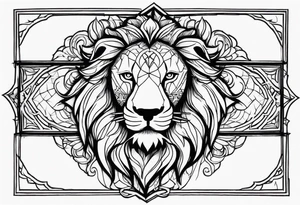 Cross with lion face on one side tattoo idea