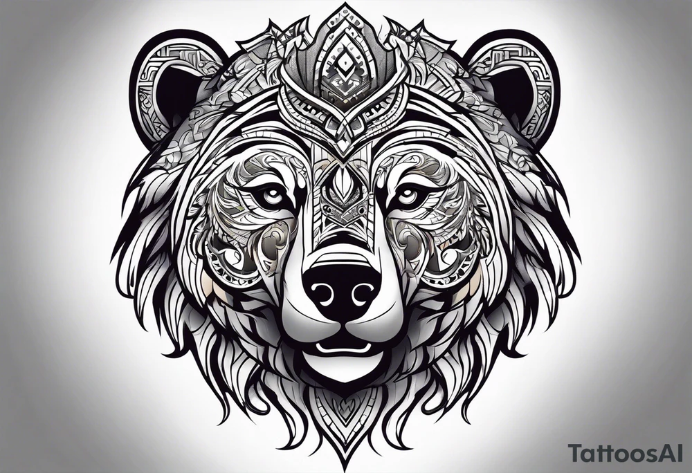 Tribal half sleeve with a bear tattoo idea
