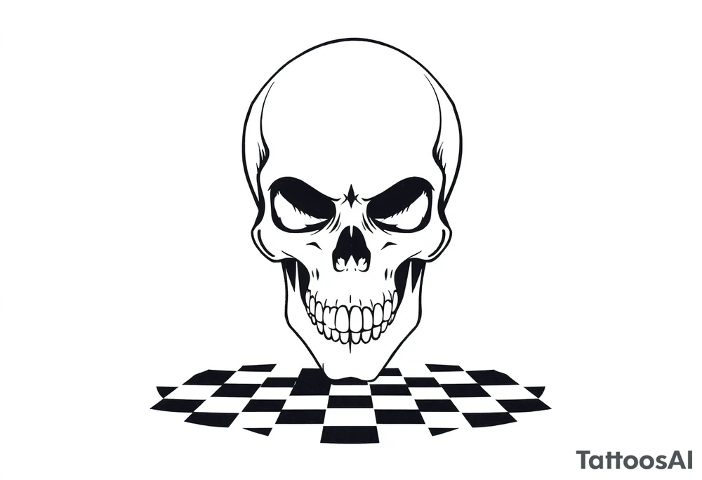 skull with checkered floor tattoo idea