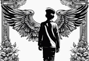 kid walking to the gates of freedom and money tattoo idea