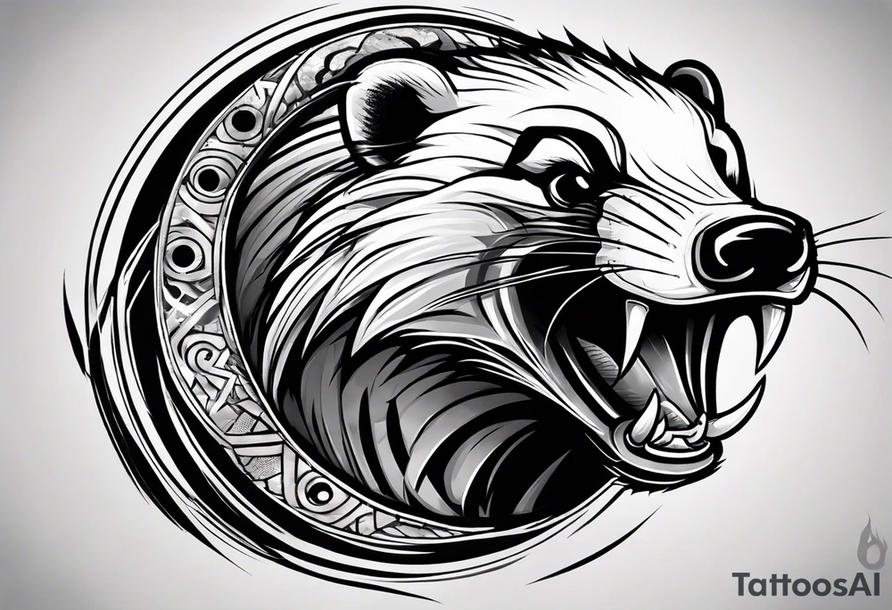 Draw me badger with aggressive full body, killer face with cute smile, very long nails and he attacks like a Turkish gladiator to enemy and also he has very deadly looking. The only weapon is his braveness he fights with his nails. tattoo idea