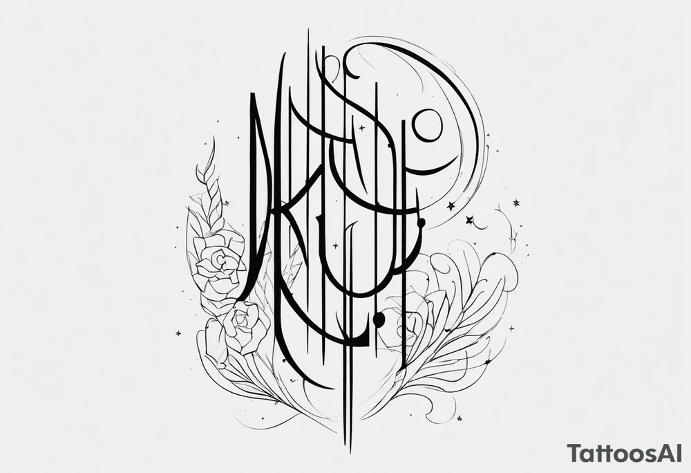 Thin vertical caligraphy of milad kimia tattoo idea