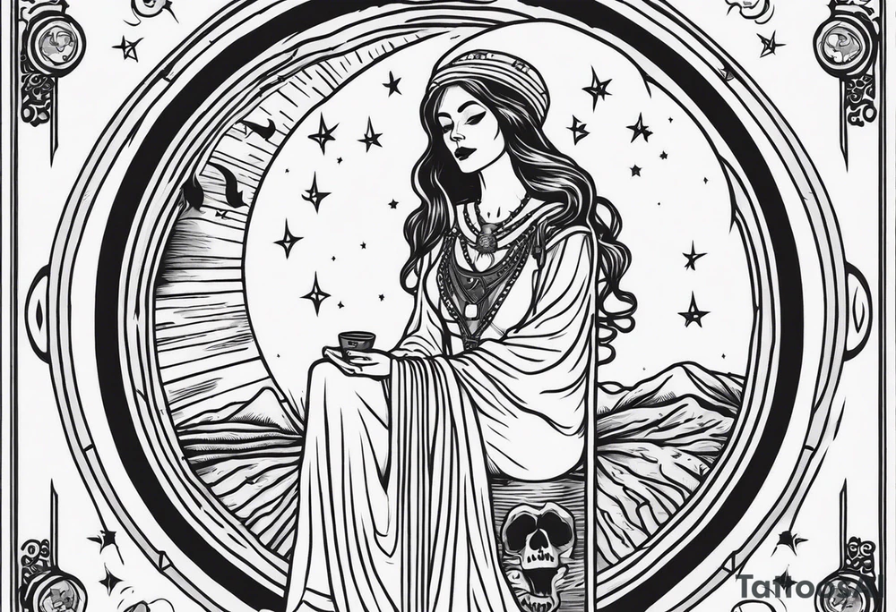 High priestess skeleton moon tarot card tattoo idea