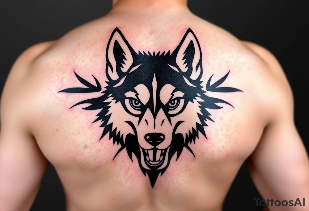 Fierce Siberian husky with piercing eyes staring into your soul tattoo idea