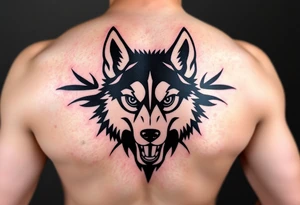 Fierce Siberian husky with piercing eyes staring into your soul tattoo idea