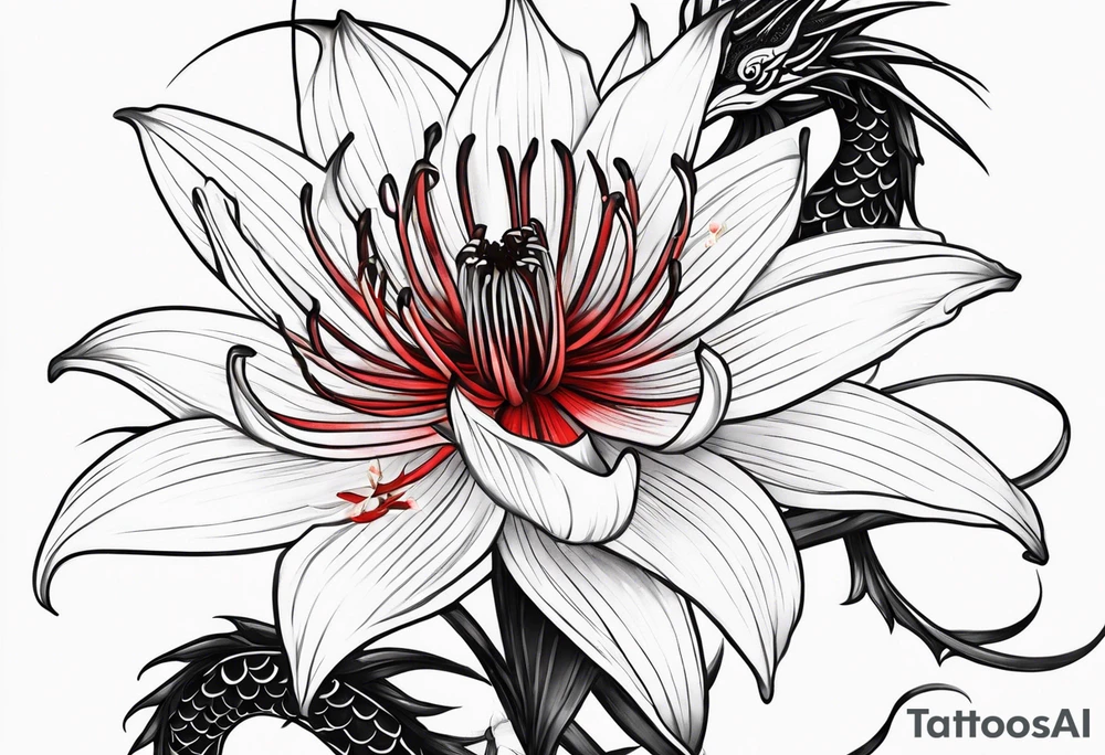 Black Dragon, 
Red Spider Lily, Long tattoo idea