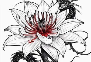 Black Dragon, 
Red Spider Lily, Long tattoo idea