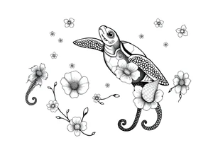 Underwater Flowers shells turtle seahorse bubbles jellyfish feminine tattoo idea