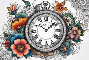 Floral, paisley, witch, 3 pocket watches, celestial tattoo idea