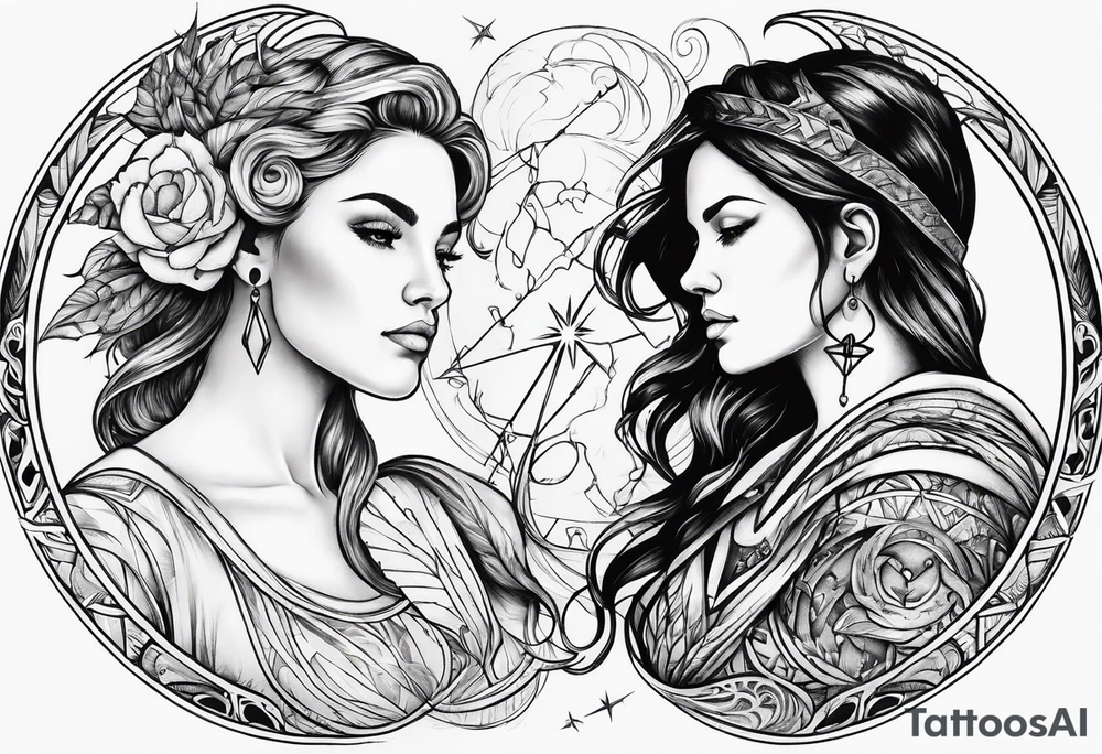 Virgo and Sagittarius zodiac signs blended together tattoo idea
