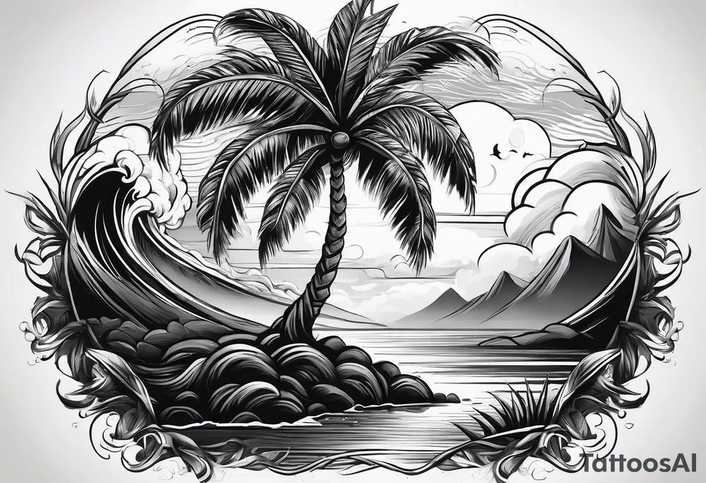 Single palm tree with strong roots that shows flow of the tree but staying strong even in the storm tattoo idea