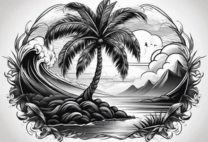 Single palm tree with strong roots that shows flow of the tree but staying strong even in the storm tattoo idea