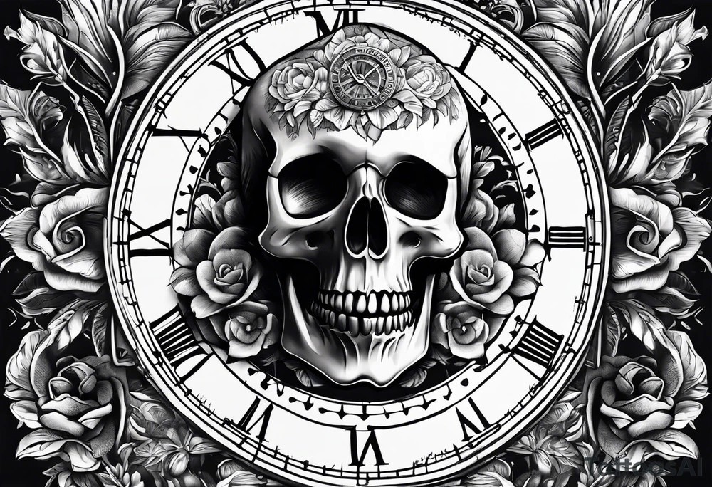 The words Memento Mori, With a time skip in the middle of it tattoo idea