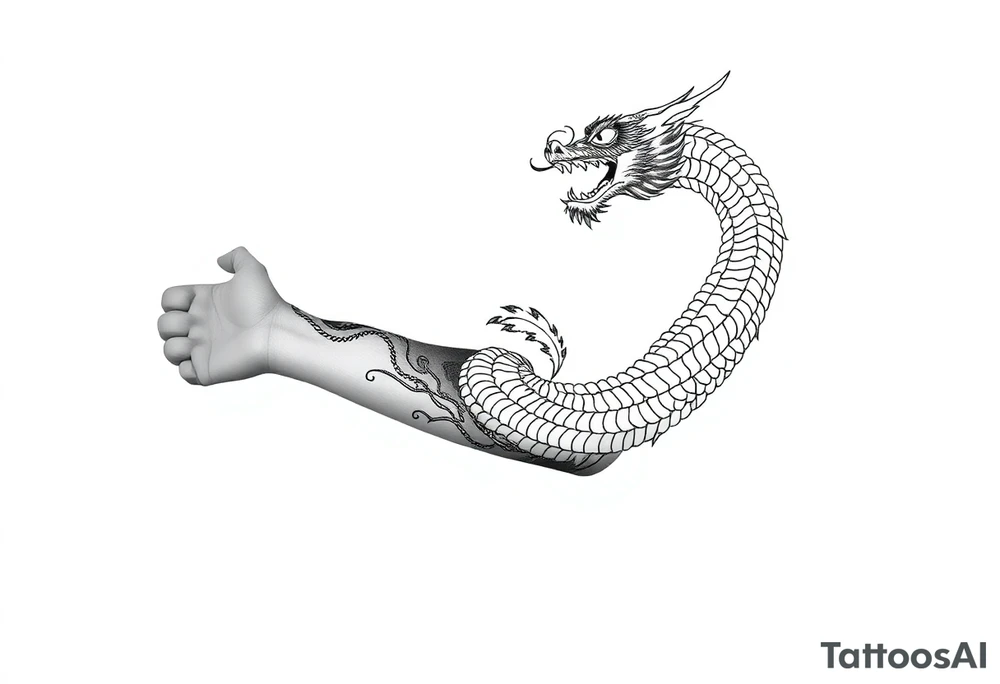 storm clouds and lightning mixed throughout, eastern dragon wrapping around the arm, tattoo idea