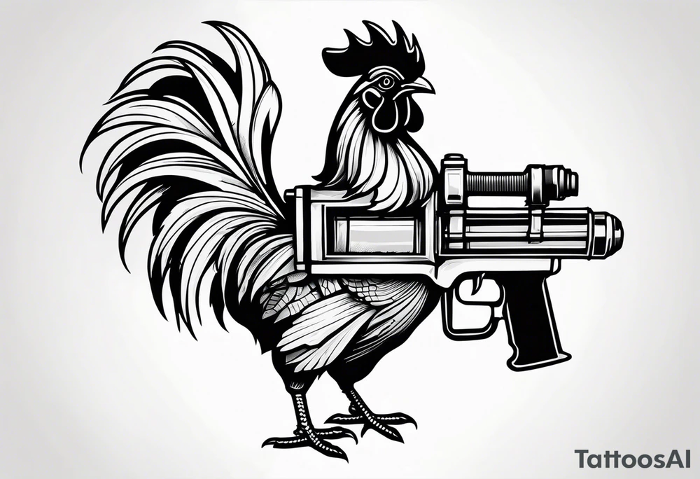 cartoon rooster holding a machine gun tattoo idea