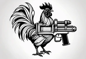 cartoon rooster holding a machine gun tattoo idea