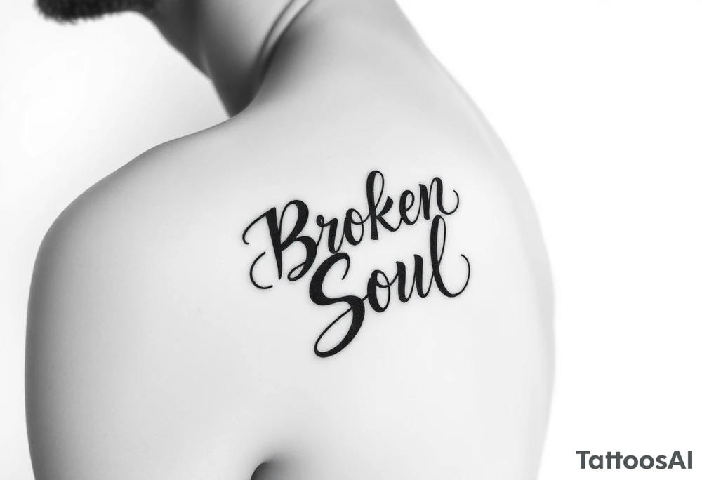 Broken Soul in calligraphy handwriting writing on the side of breast for a woman tattoo idea