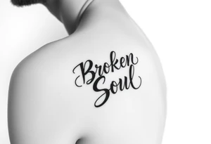 Broken Soul in calligraphy handwriting writing on the side of breast for a woman tattoo idea