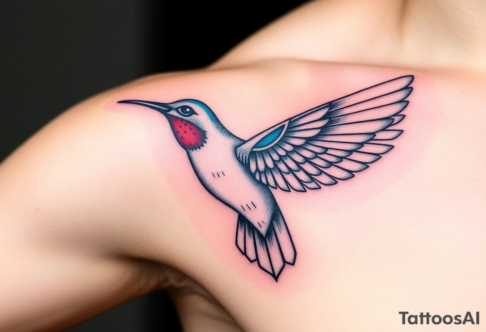 hummingbird with wings made of hieroglyphic symbols(only red , blue and black are possible colors) tattoo idea