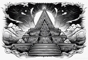 Valhalla stairs 
Valhalla stairs sword shield  axe 
Valknut  ruins lightnings tattoo idea
