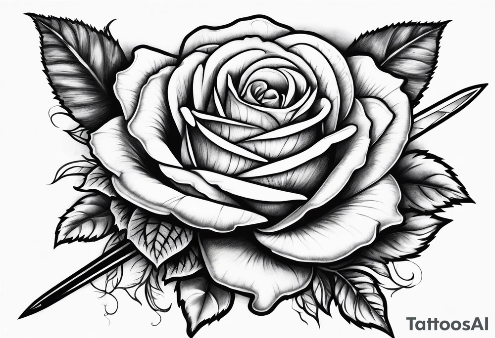 Long Dagger stabbing roses tattoo idea