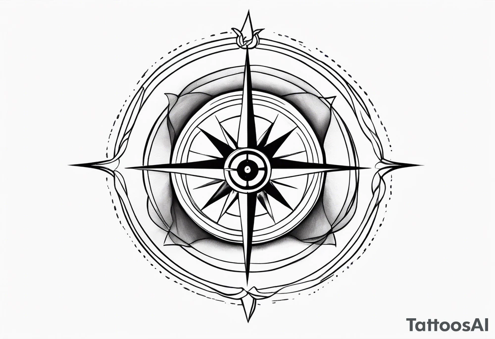 Feminine compass with waves and anchor along spine tattoo idea