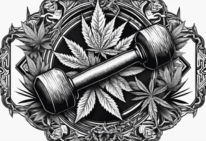 A dumbell with marijuana around tattoo idea