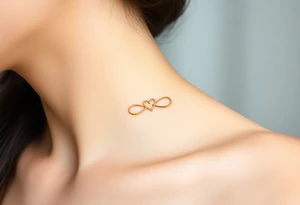 A fine-line gold infinity symbol with a tiny heart placed in the center of the infinity symbol tattoo idea