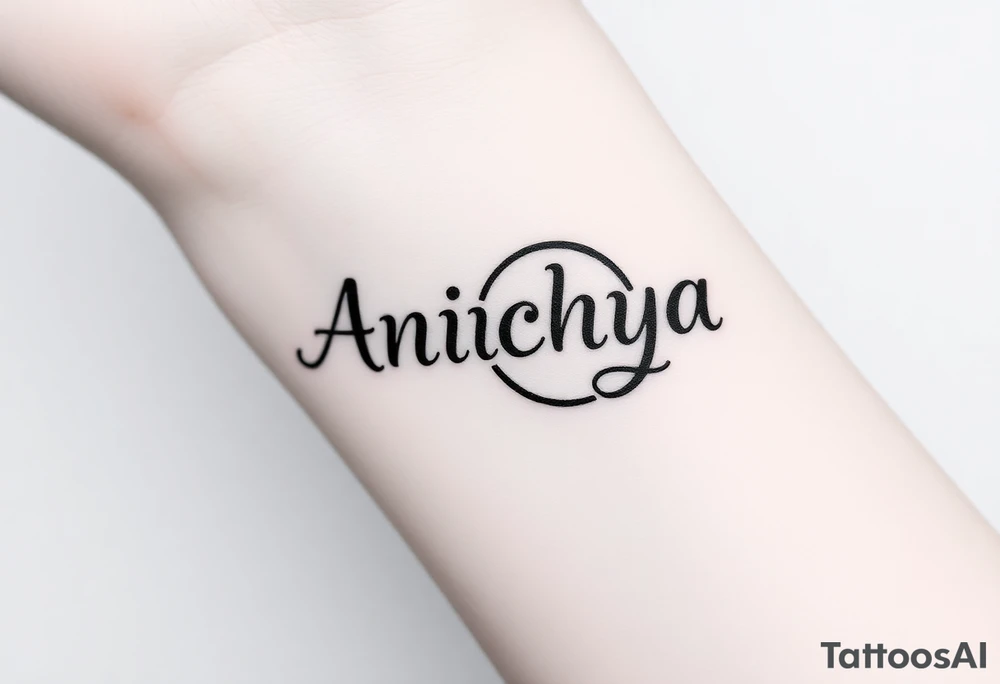 Create a tattoo that writes the Hindi word "Anichya" with A circle or spiral, which represents the cyclical nature of life and death tattoo idea