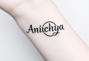 Create a tattoo that writes the Hindi word "Anichya" with A circle or spiral, which represents the cyclical nature of life and death tattoo idea