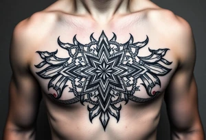 And magnificent intricate family crust from ireland for the smith family into a full chest piece tattoo on a man tattoo idea