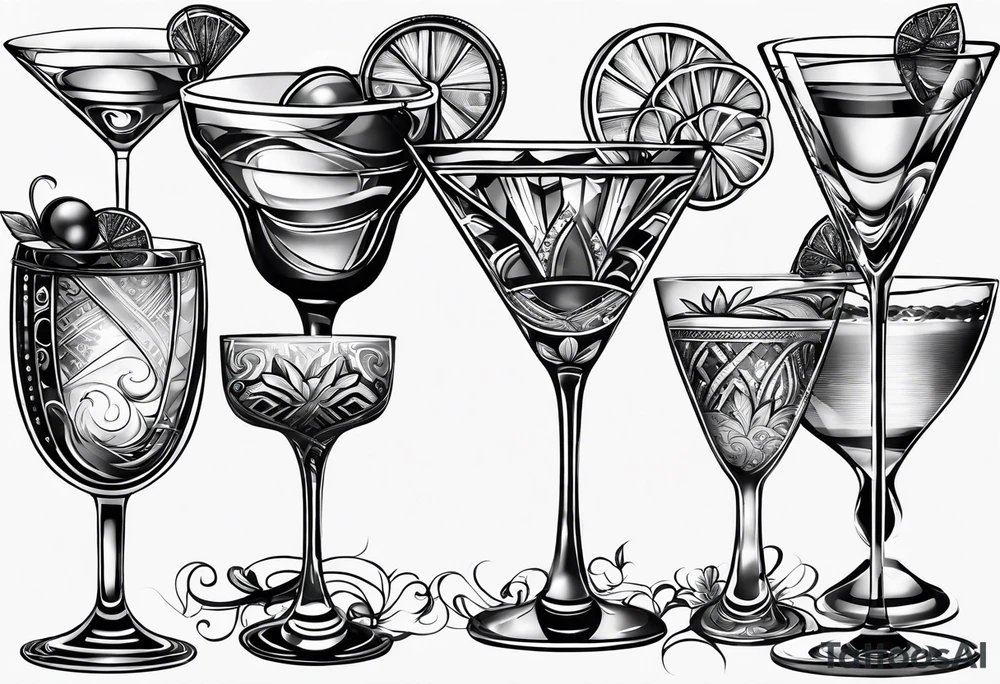 abstract hand grabbing coupe cocktail glass tattoo idea