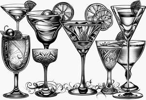 abstract hand grabbing coupe cocktail glass tattoo idea