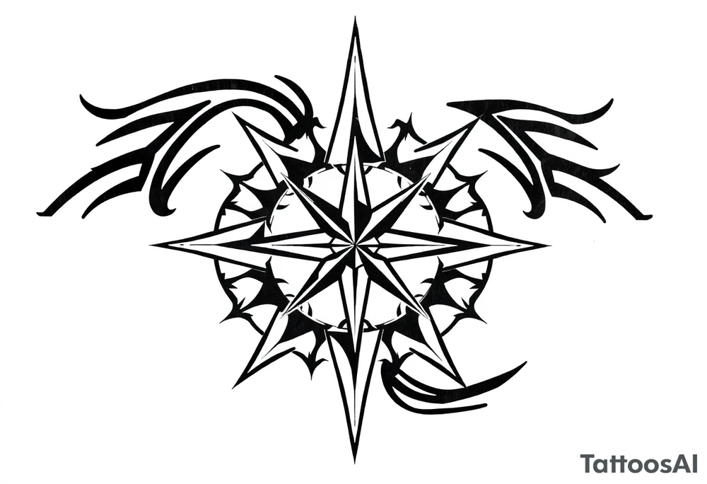 Simple Double layered compass rose tattoo idea