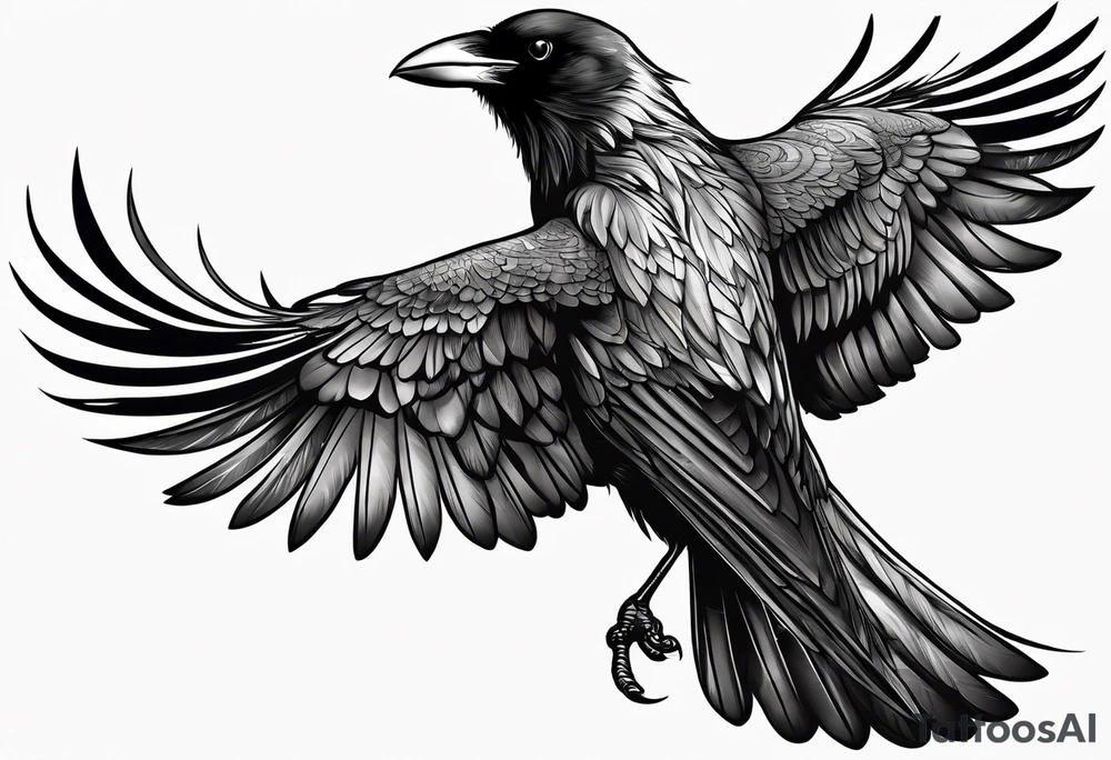 Crow flying facing front with wings wife open tattoo idea