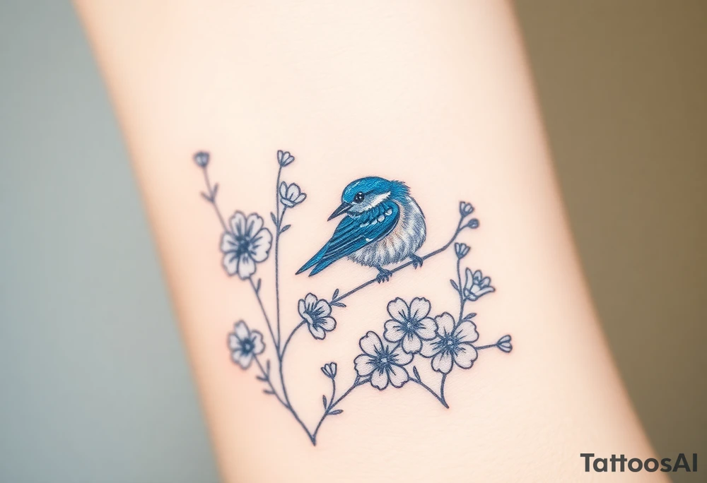 Bluebird with wild flowers around it tattoo idea