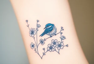 Bluebird with wild flowers around it tattoo idea