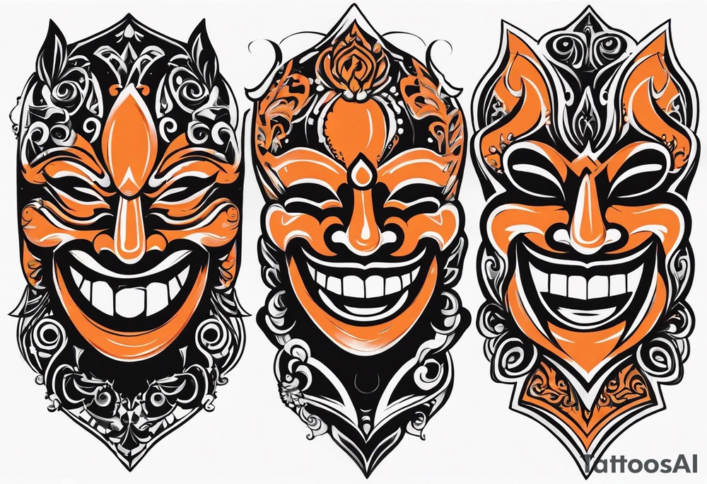 Laughing mask that is orange and black tattoo idea